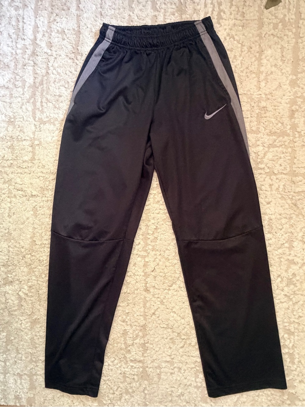 Nike Black Track Pants with Gray Stripe and Swoosh M